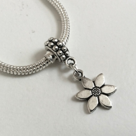 “Flower” Silver Plated Dangling Charm Bead For European Style Charm Bracelets - Picture 1 of 3